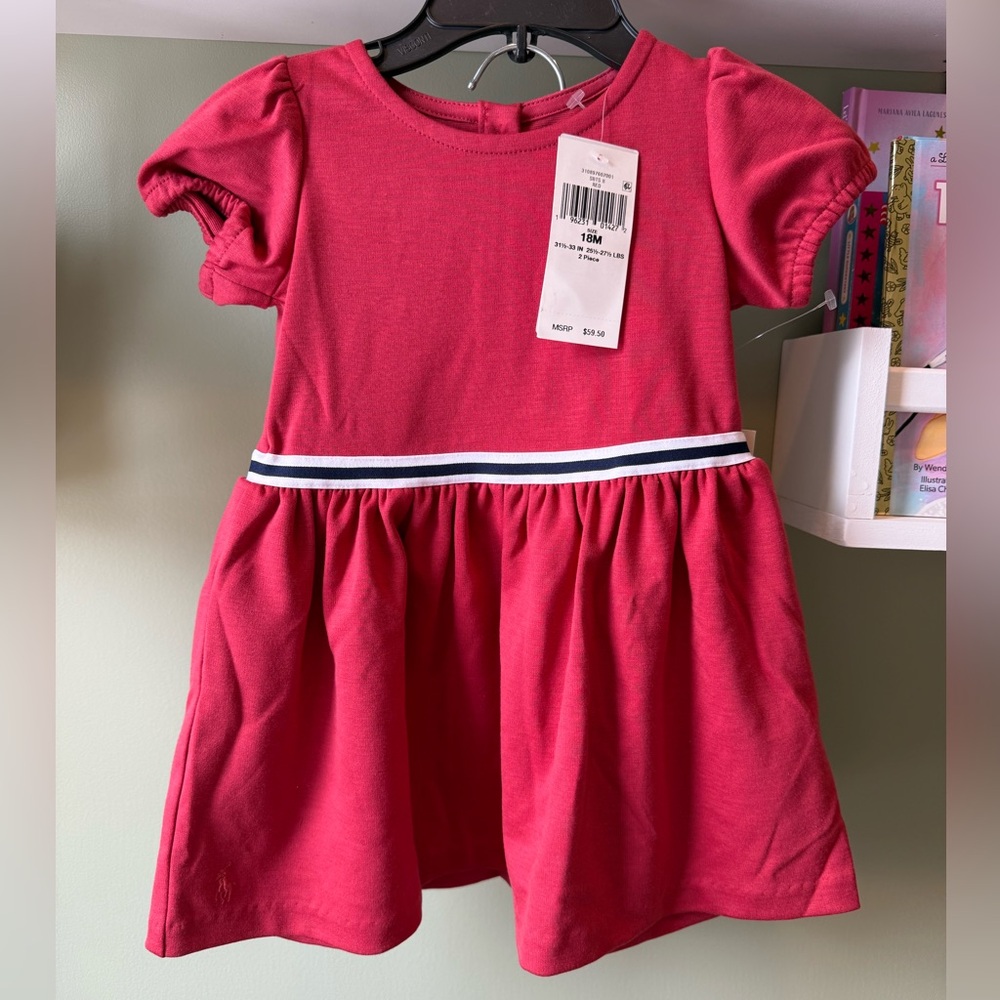 RALPH LAUREN BABY GIRLS RED COTTON JERSEY DRESS - NWT